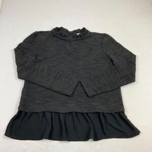 Loft Black Ruffled Trim Knit Pullover Sweater